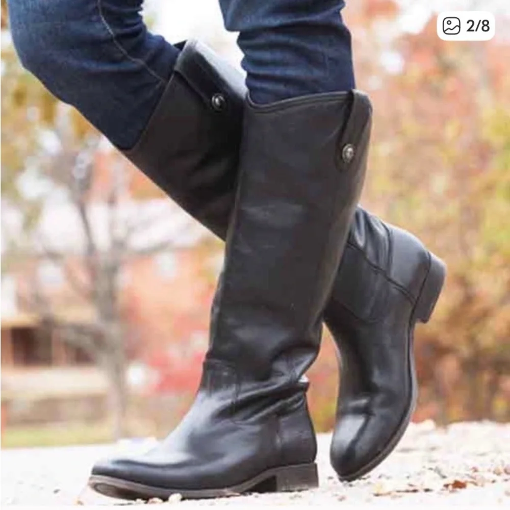 Frye Melissa Size 7.5 Black Knee High Leather Riding Boots Excellent Condition